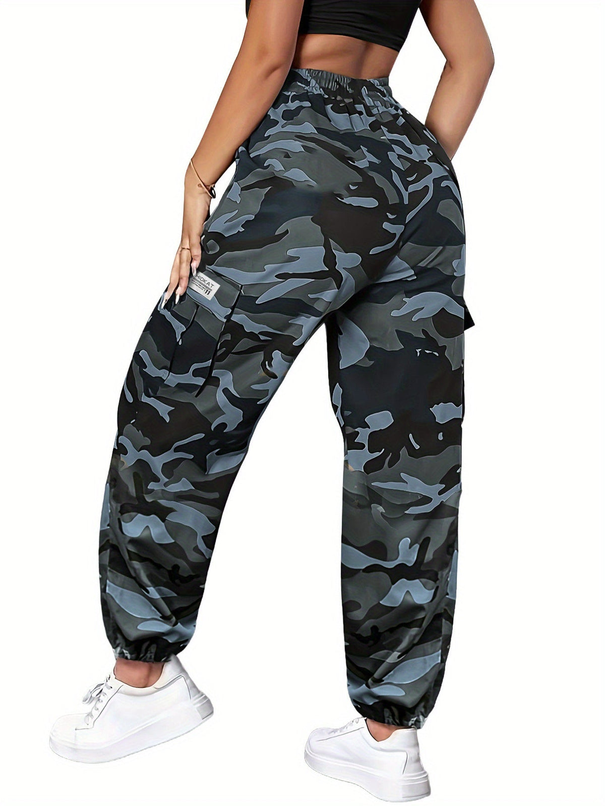 Pantalon cargo camouflage pour femme – Pantalon long décontracté pour la randonnée et le plein air, léger et respirant, multipoches, taille élastique, XS-XXL, camouflage