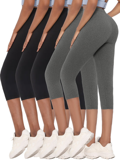 Lot de 5 leggings Capri femme ultra-extensibles – Pantalons de sport 7/8 opaques non transparents, collants athlétiques 92 % polyester 8 % élasthanne pour salle de sport, running et yoga, lavables en machine, XS-XXL, couleurs mélangées