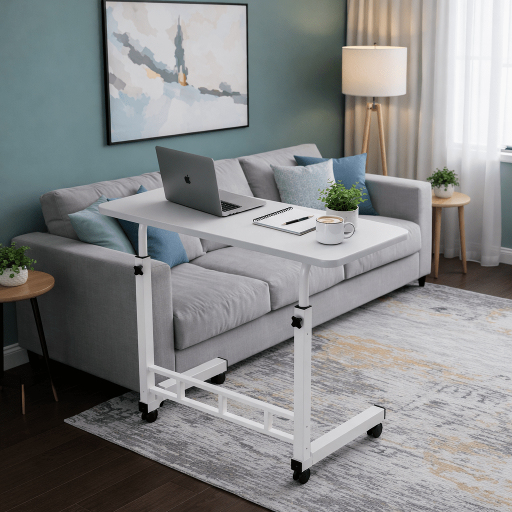 Table pour ordinateur portable mobile réglable en hauteur avec roulettes, bureau d'ordinateur de chevet roulant pour lit et canapé, table d'appoint pour chambre, dortoir et petits espaces, disponible en 8 couleurs