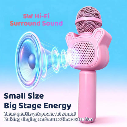 Microphone karaoké sans fil 5-en-1 avec haut-parleur intégré, lumières LED et changeur de voix – Micro de chant Bluetooth portable pour fêtes, réunions de famille, voyages et activités en plein air, 10 couleurs