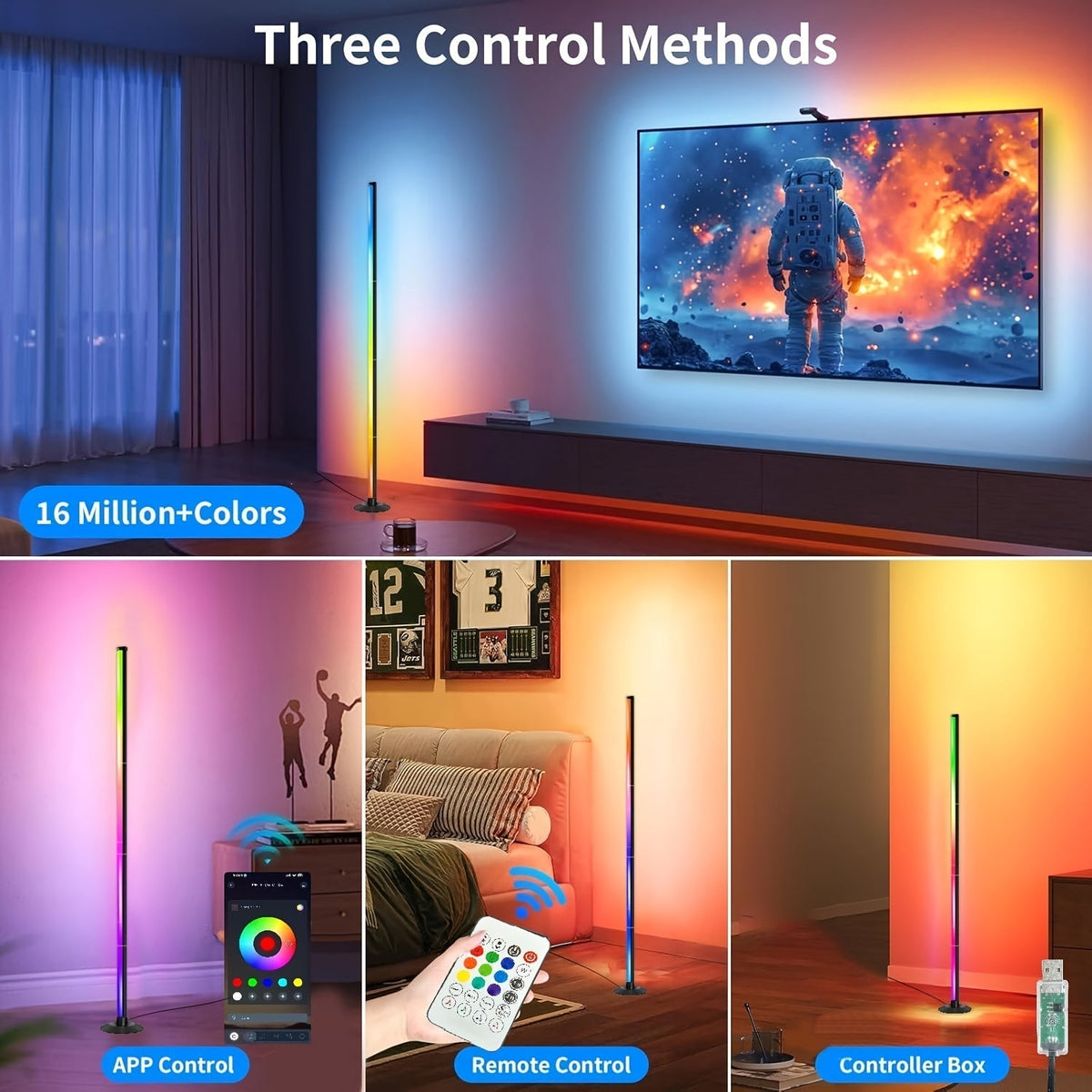 Lampadaire LED intelligent RGBIC avec application et télécommande, éclairage d'ambiance à changement de couleur pour salon, chambre, salle de jeux, bureau, décoration intérieure, cadeau d'anniversaire ou de Noël