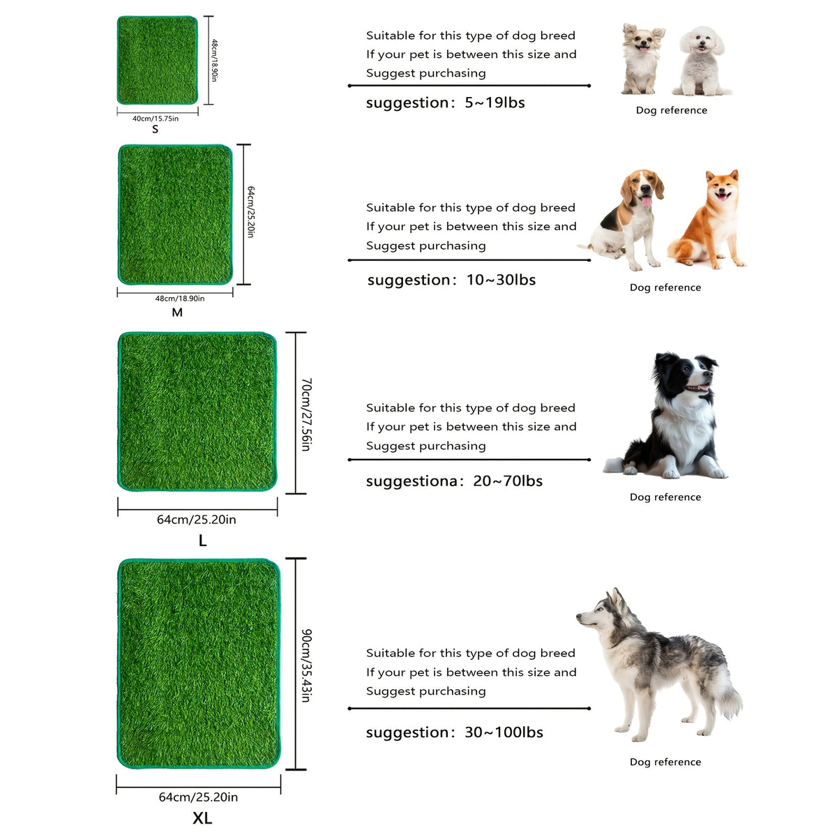 Tapis de propreté en gazon pour chien – Gazon artificiel pour toilettes d'intérieur et d'extérieur, bac à déjections antidérapant et facile à nettoyer pour chiens de petite, moyenne et grande taille, idéal pour balcon d'appartement ou jardin