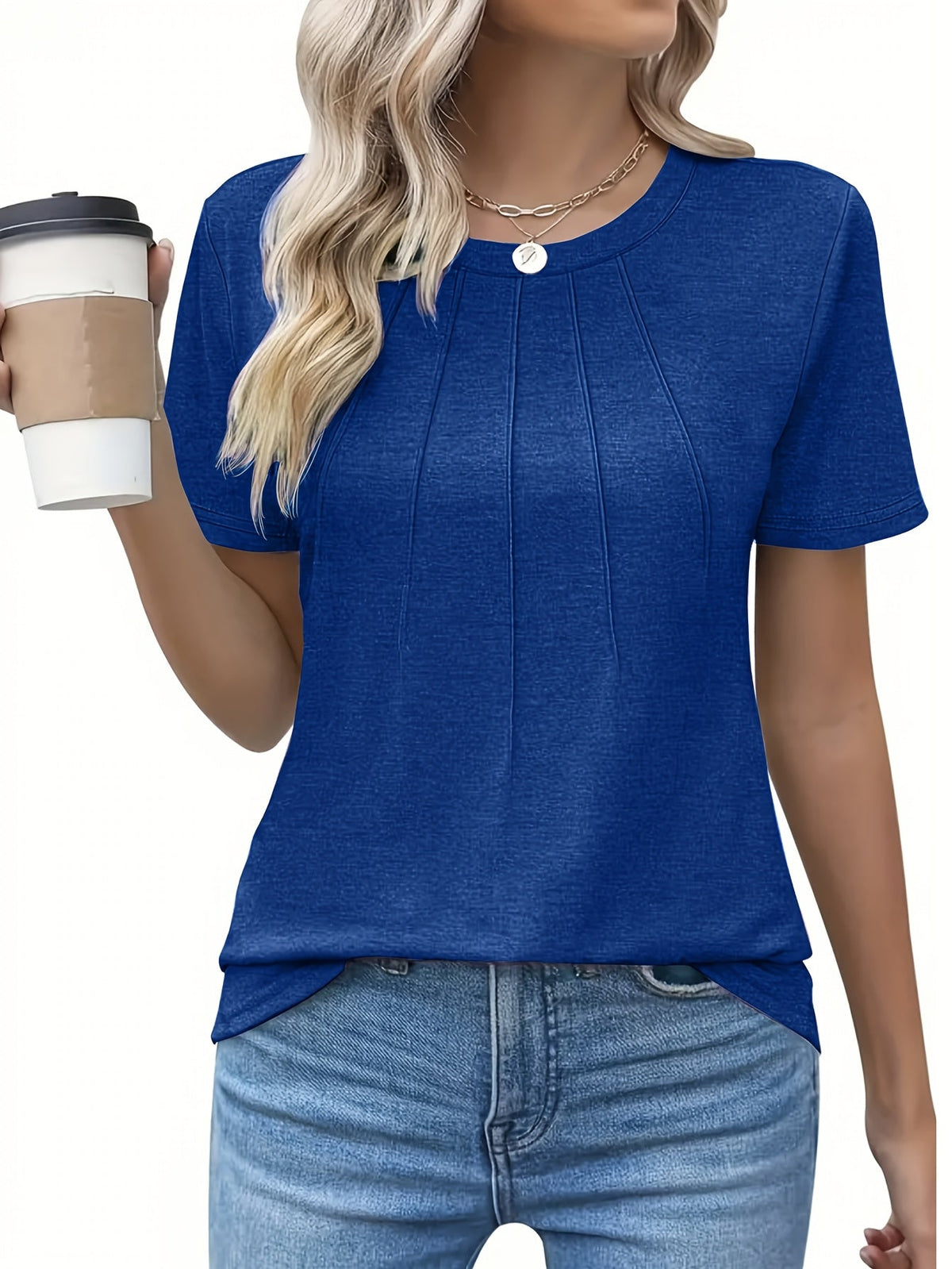 T-shirt décontracté pour femme, couleur unie, col rond, manches courtes, coupe ample et décontractée, micro-extensible, haut d'été léger, lavable en machine, S M L XL XXL