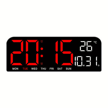 Réveil LED à grand écran avec télécommande à atténuation automatique – Horloge numérique de 15 pouces affichant l'heure, la date, le jour de la semaine, la température et l'humidité – Horloge de chevet pour seniors, salon, bureau