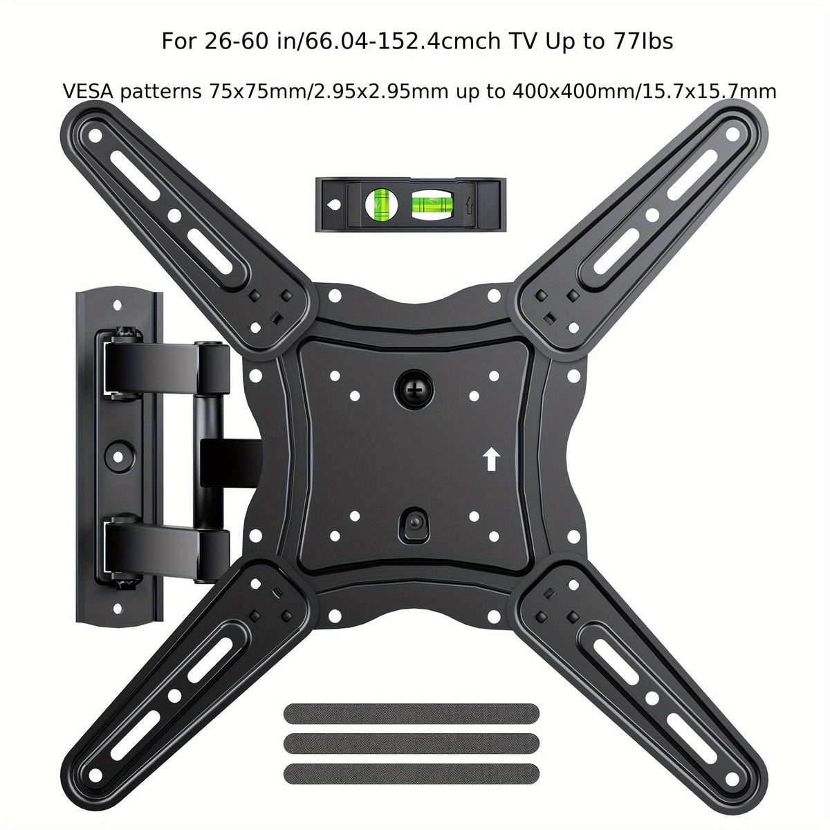 Support mural articulé pour TV 37-75 pouces, double bras, pivotant, inclinable, rotatif, VESA 600x400mm, capacité 60 kg, pour téléviseurs OLED/LCD/LED plats et incurvés, extension de 61 cm