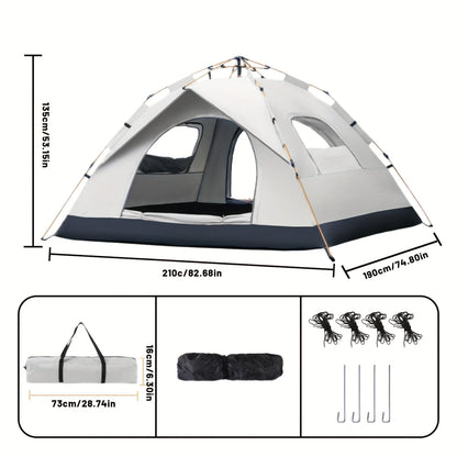 Tente de camping automatique pop-up, abri extérieur portable avec 2 portes et fenêtres – Tente de randonnée légère à montage instantané pour la plage, la randonnée, le camping-car, les voyages, auvent pare-soleil, gris nuage