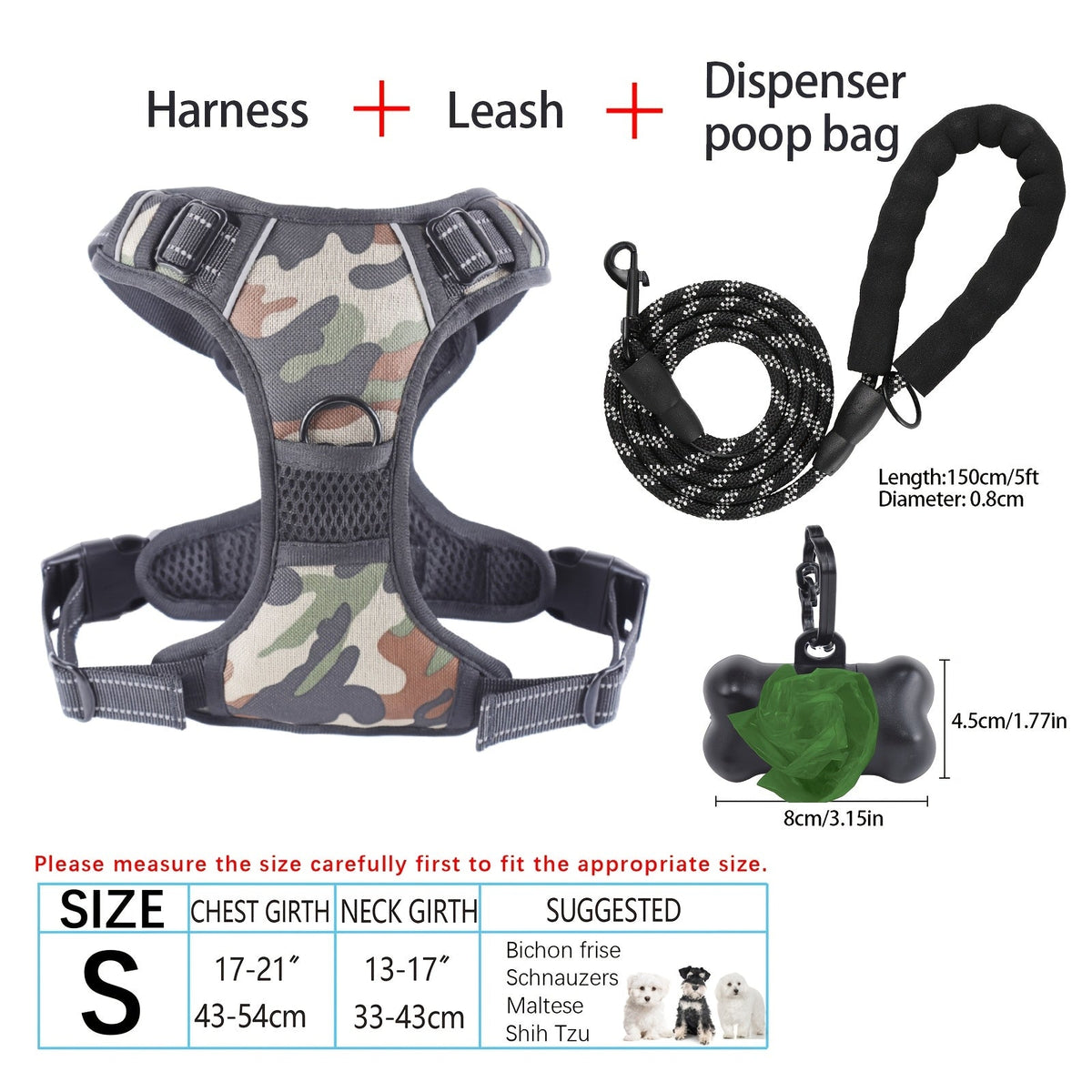 Ensemble harnais et laisse pour chien 4 pièces, gilet réfléchissant en Oxford anti-traction et anti-étranglement avec laisse, distributeur de sacs à déjections et poignée de contrôle facile, pour chiens moyens et grands, dressage et promenade en extérieur