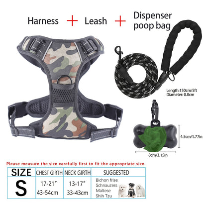 Ensemble harnais et laisse pour chien 4 pièces, gilet réfléchissant en Oxford anti-traction et anti-étranglement avec laisse, distributeur de sacs à déjections et poignée de contrôle facile, pour chiens moyens et grands, dressage et promenade en extérieur