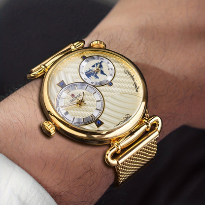 Montre à quartz vintage classique pour homme – Montre habillée élégante à cadran doré avec coffret cadeau, garde-temps analogique pour le travail, les occasions formelles et spéciales