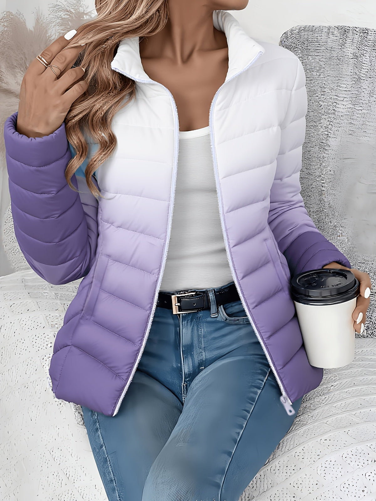 Doudoune matelassée légère pour femme, manteau rembourré à col montant, fermeture zippée, veste courte, coupe ajustée automne-hiver