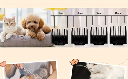 Tondeuse pour animaux sans fil rechargeable avec affichage LED - Tondeuse professionnelle sans fil pour poils de chien, têtes interchangeables, 4 guides de coupe, faible niveau sonore, charge USB 36V, pour chiens, chats et petits animaux