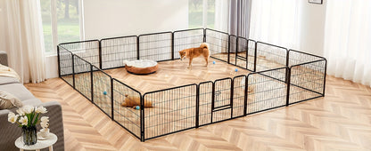 Parc pour chiens 8 ou 16 panneaux, chenil en métal à monter soi-même avec porte pour grands, moyens et petits chiens – 24, 32, 40 pouces, enclos pour chiots intérieur/extérieur, facile à assembler et à déplacer