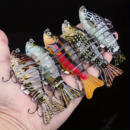 Lot de 5 leurres de pêche articulés à la nage réaliste – Swimbait pour bar, truite et brochet, kit de leurres pour eau douce et eau de mer, 4 modèles assortis