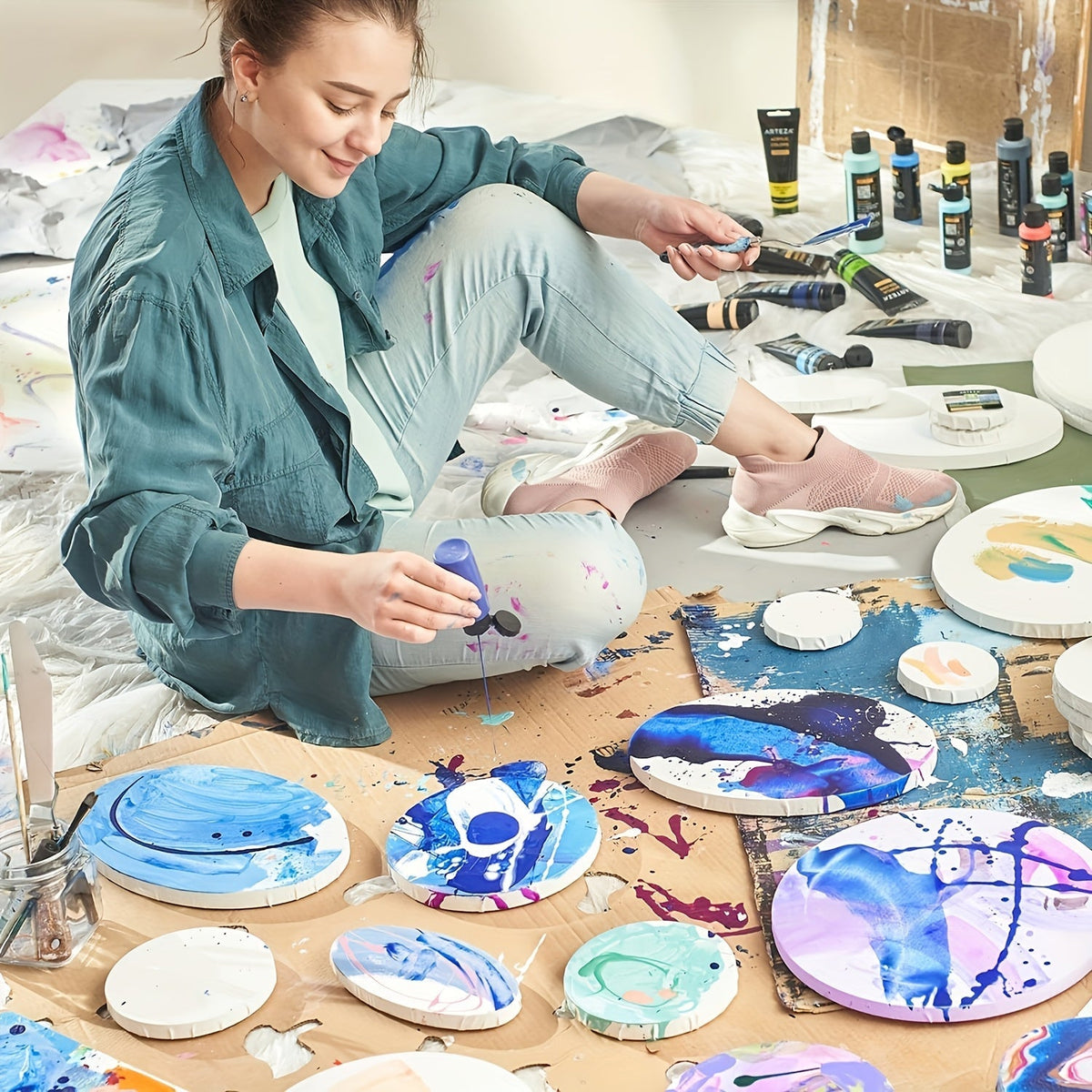 Lot de toiles tendues apprêtées en blanc, 100 % coton – Ensembles ronds, rectangulaires et carrés de 10, 15 et 20 pièces – Châssis entoilés d'artiste pour peinture acrylique, à l'huile, pouring et techniques mixtes