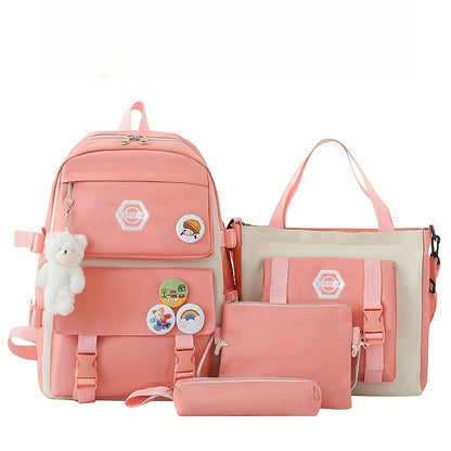 Ensemble de sac à dos scolaire pour fille 5 pièces, sac léger et mignon avec fourre-tout, trousse et porte-monnaie - Sac à dos étudiant durable pour l'école, la randonnée et un usage quotidien