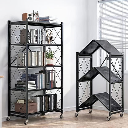 Étagère de rangement sur roulettes – Meuble de rangement mobile à 3, 4 ou 5 niveaux pour bureau et maison, organisateur à étages, montage facile – Noir et blanc