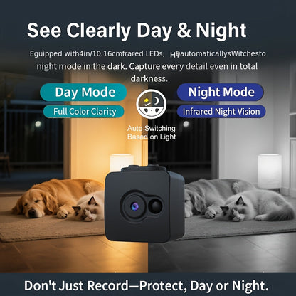 Mini caméra de sécurité espion sans WiFi – Prise en charge carte SD 32 Go, enregistrement en boucle, batterie rechargeable, Plug & Play – Sécurité domestique, babyphone, caméra pour animaux, surveillance de bureau