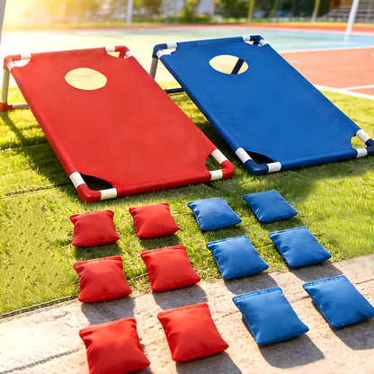 Jeu de cornhole avec 6 sacs de haricots, plateau bicolore et sac de transport pour jardin, fête en plein air, plage, camping, divertissement en intérieur – Coffret cadeau inclus Rouge Bleu
