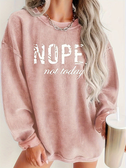 Haut à manches longues imprimé NOPE pour femmes, t-shirt à motif avec col rond, pull décontracté S M L XL XXL, kaki rose à imprimé lettres