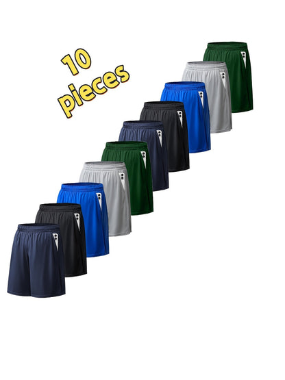 Shorts de sport à séchage rapide pour homme avec poches et taille ajustable – Shorts de training, running et salle de sport légers et coupe ample pour hommes et adolescents, 100 % polyester, couleurs unies, lavables en machine, lot de 10 en gros