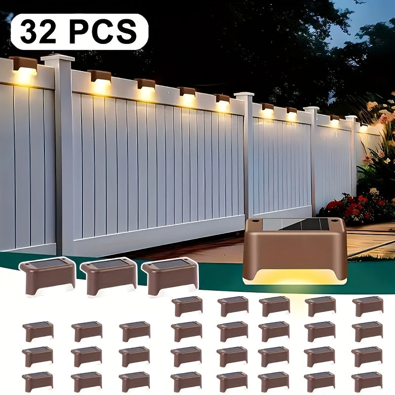 Lampes solaires LED pour terrasse, escaliers et marches d'extérieur, allumage/extinction automatique, 12 heures d'éclairage blanc chaud pour clôture, allée, patio, balcon et jardin – ABS résistant aux intempéries, lot de 8, 16 ou 32 – Aucun câblage requis
