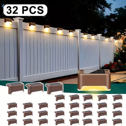 Lampes solaires LED pour terrasse, escaliers et marches d'extérieur, allumage/extinction automatique, 12 heures d'éclairage blanc chaud pour clôture, allée, patio, balcon et jardin – ABS résistant aux intempéries, lot de 8, 16 ou 32 – Aucun câblage requis