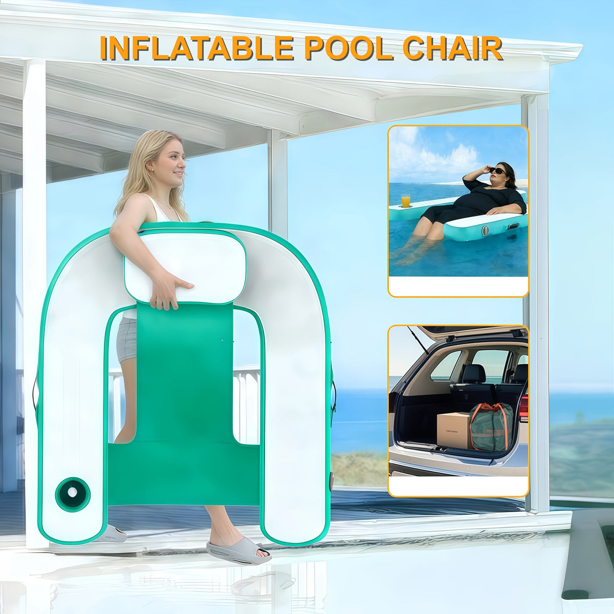 Fauteuil gonflable de piscine avec pompe et sac de rangement – Chaise flottante extra-large en PEVA avec porte-gobelet et coussin ergonomique pour adultes – Rose, bleu, vert – Idéal pour la piscine, la plage, le lac et les fêtes d'été