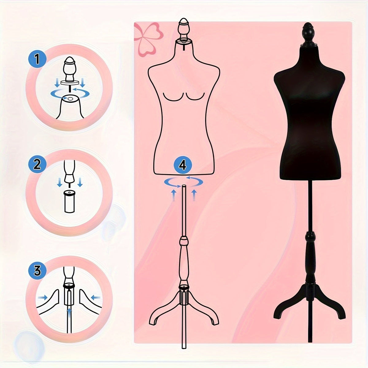 Mannequin de couture avec pied tripode, hauteur réglable de 127 à 160 cm, buste féminin portable pour couture, présentation de vêtements, stylisme et photographie – 4 couleurs disponibles