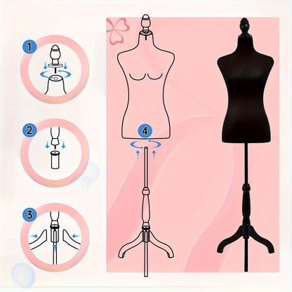 Mannequin de couture avec pied tripode, hauteur réglable de 127 à 160 cm, buste féminin portable pour couture, présentation de vêtements, stylisme et photographie – 4 couleurs disponibles