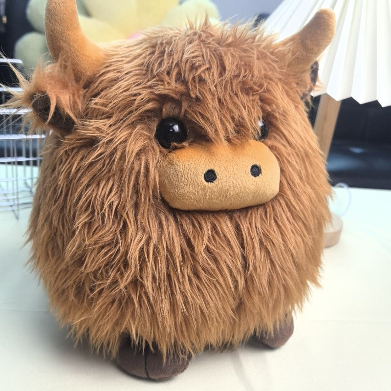 Jouet pour chien en peluche vache écossaise mignonne – Jouet à mâcher rond et duveteux en forme d'animal pour chiens et chats, peluche douce et couineuse pour soulager l'anxiété, jeu interactif et mastication pour chiots et petits animaux