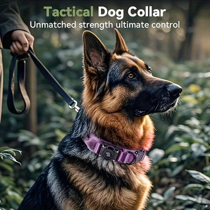 Collier tactique pour chien avec support AirTag et poignée – Nylon PC robuste, réglable M/L/XL pour chiens moyens et grands, collier de dressage de style militaire avec poignée de contrôle