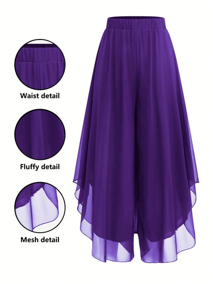 Pantalon évasé en mousseline pour femme, ourlet asymétrique, pantalon large fluide et élégant, style décontracté chic, couleur unie, XS-XXL, 4 couleurs