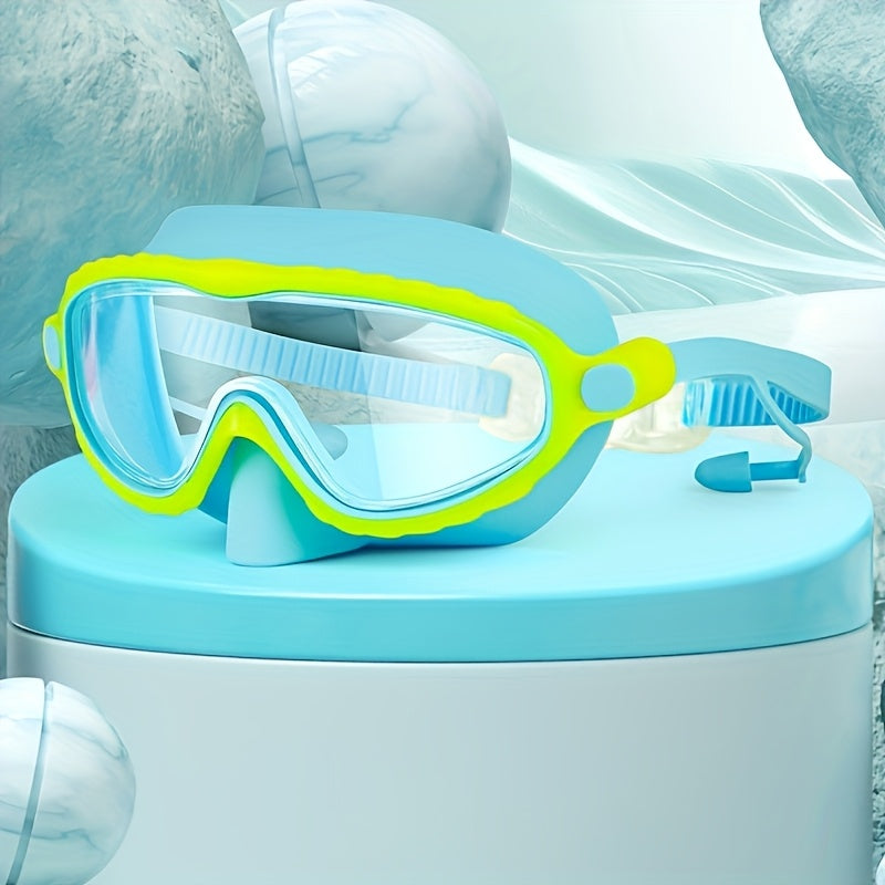 Lunettes de natation antibuée surdimensionnées, clarté haute définition, coussinets en silicone souple et confortable, sangle réglable, équipement de natation élégant pour piscine extérieure, plage et étang, rose bleu
