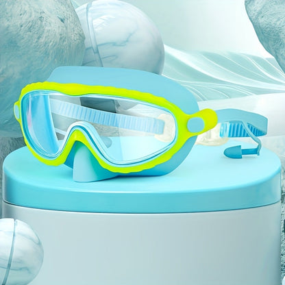 Lunettes de natation antibuée surdimensionnées, clarté haute définition, coussinets en silicone souple et confortable, sangle réglable, équipement de natation élégant pour piscine extérieure, plage et étang, rose bleu