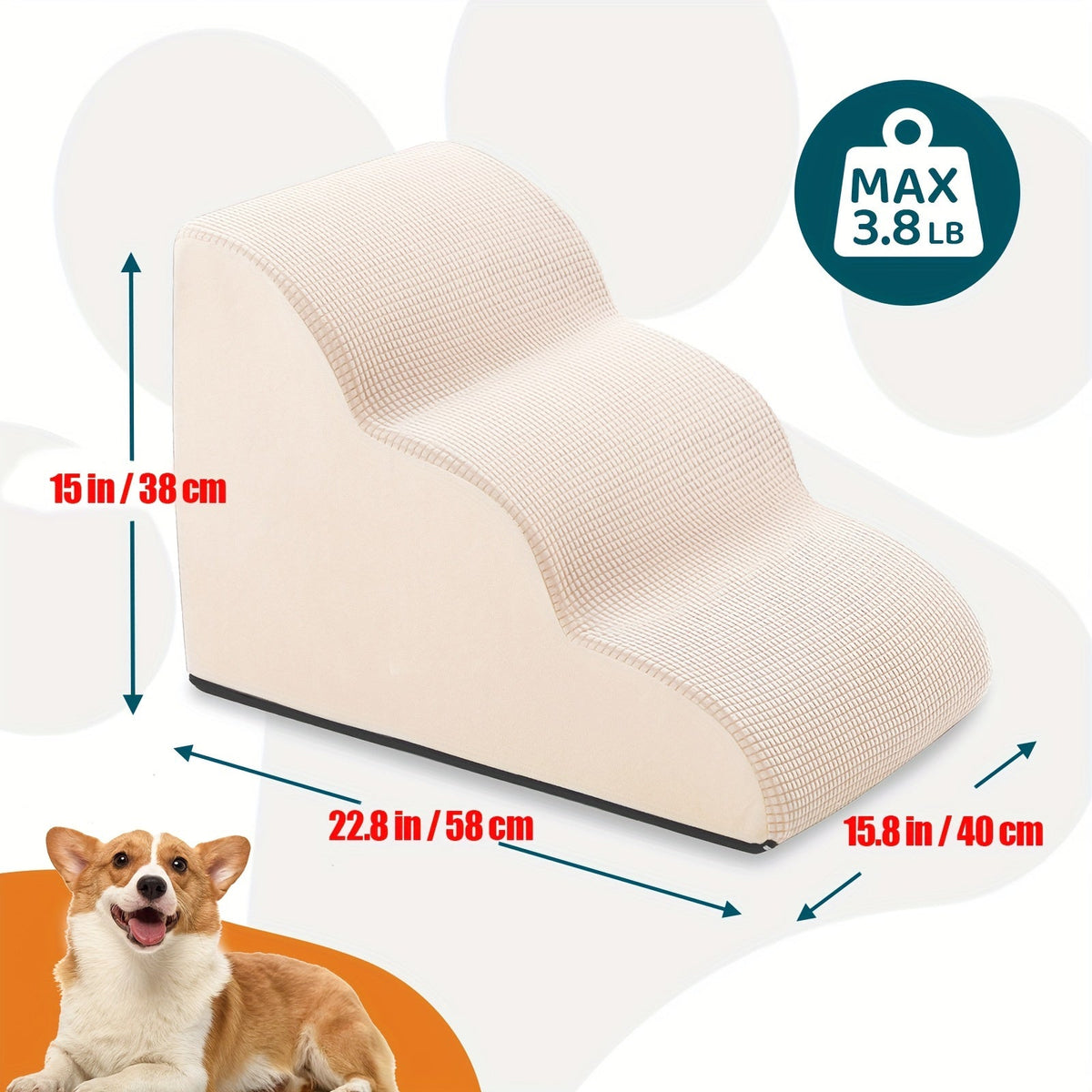 Escalier pour chien pour lit et canapé – Marches antidérapantes pour animaux 2/3/4 marches pour petits chiens et chats, housse amovible et lavable, rampe orthopédique pour chiens âgés, animaux blessés et soulagement des douleurs articulaires, 5 coloris