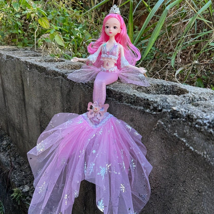 Poupée princesse sirène pour filles 45 cm – Magnifique poupée articulée avec queue en laine, yeux 3D et 11 articulations mobiles, vêtements amovibles, décoration de chambre et jouet, cadeau d'anniversaire ou de Noël