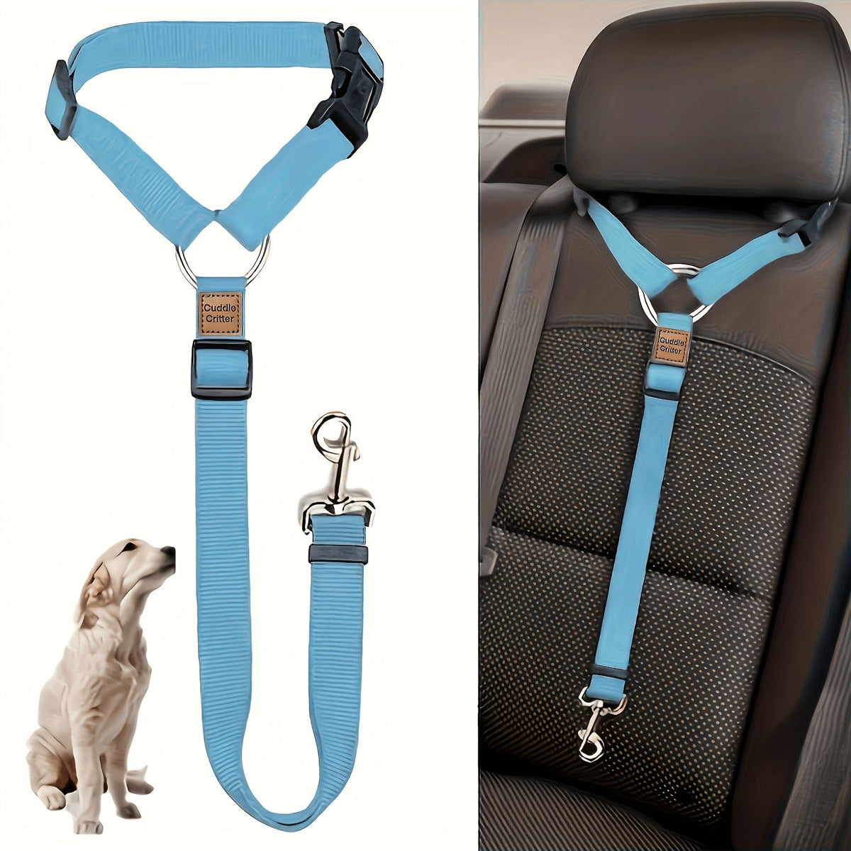 Harnais de sécurité 2-en-1 et laisse réglable pour chiens – Ceinture de sécurité anti-collision, nylon durable, chiens de petite à moyenne taille – Accessoire de voyage pour voiture, 4 couleurs