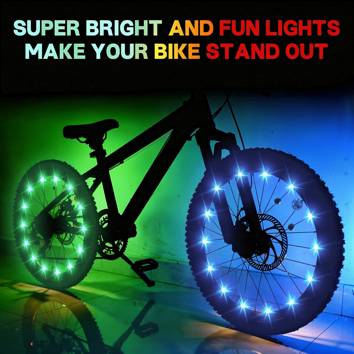 Lot de 2 lumières LED pour roues de vélo - Éclairage de rayons ultra-lumineux pour vélo, avertisseur de sécurité pour cyclisme de nuit, accessoires de décoration multicolores pour vélo