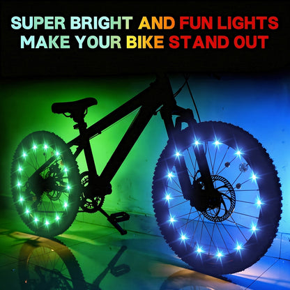Lot de 2 lumières LED pour roues de vélo - Éclairage de rayons ultra-lumineux pour vélo, avertisseur de sécurité pour cyclisme de nuit, accessoires de décoration multicolores pour vélo