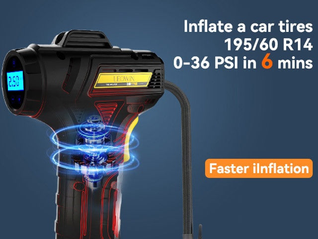 Compresseur d'air portable pour pneus – Pompe à air sans fil 150 PSI avec arrêt automatique, manomètre numérique et lampe LED pour voitures, motos, vélos et ballons, rechargeable