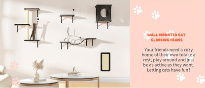 Ensemble de 5 étagères murales pour chats - Perchoir, grimpeur et pont flottants pour chats, mobilier moderne pour chats d'intérieur, alternative à l'arbre à chat avec plateforme de couchage, maison pour chat gain de place