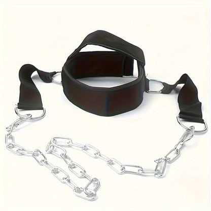 Harnais de musculation pour le cou avec chaîne, renforcement ajustable haute résistance pour athlètes et récupération musculaire – Accessoire de fitness pour entraînement à domicile, noir