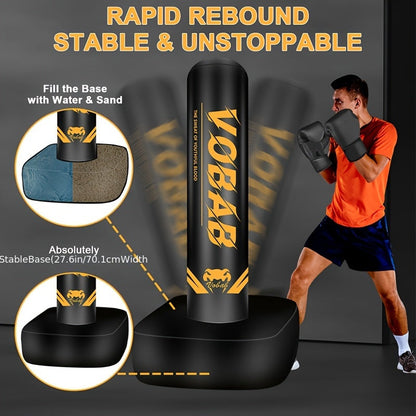 70-Inch Freestanding Punching Bag with Stand – Heavy Duty MMA Kickboxing Karate Training Bag for Adults Men & Women Beginners, Home Gym Boxing Equipment, Black Yellow