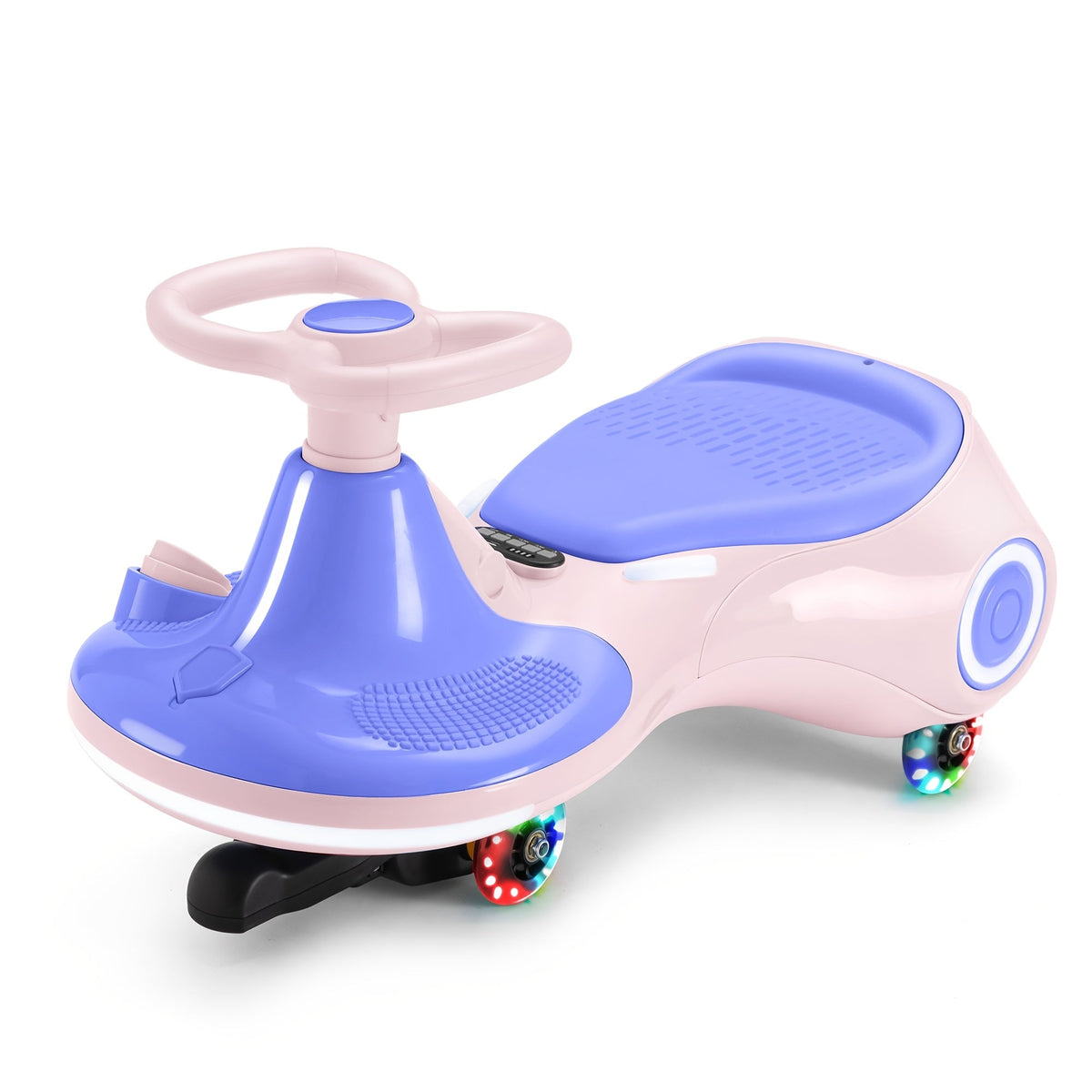 Voiture à bascule 2 en 1 rechargeable, jouet à pédales, 2 vitesses, système anti-renversement, roues lumineuses, capacité de 59 kg (130 lb), pour enfants de 3 ans et plus, cadeau d'anniversaire, de Noël ou d'Halloween, Violet Jaune Rouge
