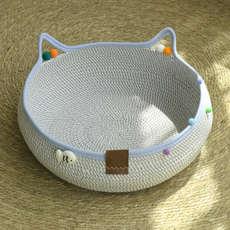 Griffoir et lit 2-en-1 pour chat avec balle de jeu – Tapis à gratter en carton durable et réutilisable, meuble pour chat au style naturel et peu encombrant pour chats d'intérieur, petits chiens et foyers multi-animaux