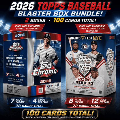 Lot de boîtes Blaster 2026 Topps Baseball – Édition Fanatics Fest NYC Série 2 & Topps Chrome, 13 paquets, 100 cartes au total, scellé en usine – Ensemble de cartes de baseball premium pour collectionneurs et cadeaux