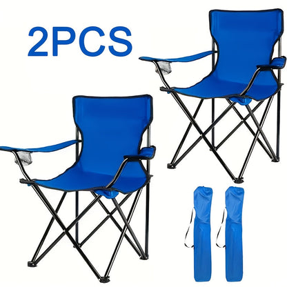 Lot de 2 chaises de camping pliables – Cadre en acier, tissu Oxford, porte-gobelets, sacs de transport portables pour barbecue en plein air, cour, plage, pique-nique, cadeau de vacances