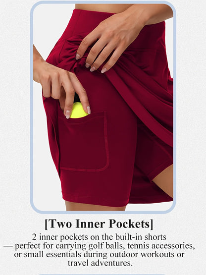 Jupe-short pour femme, longueur genou, 50 cm, avec 5 poches – Jupe de sport taille haute avec short intégré pour le tennis, le golf et le pickleball, jupe-short longue de sport, tailles S-XXL, coloris variés