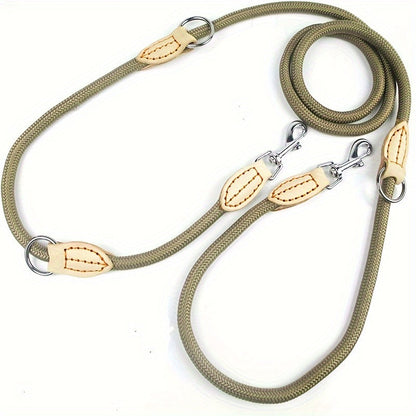 Laisse double pour 2 chiens – Laisse multifonctionnelle en corde ronde mains libres pour chiens de petite, moyenne et grande taille – Laisse de couplage pour l'entraînement, la course et la promenade de deux chiens en même temps