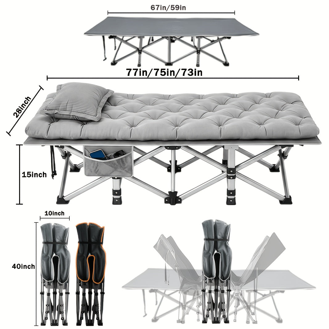 Lit pliant extra-large avec matelas – Lit de camp robuste de 170/190 cm, capacité de 340 kg, lit d'appoint pliable et portable pour adultes, voyage, camping, gris et noir